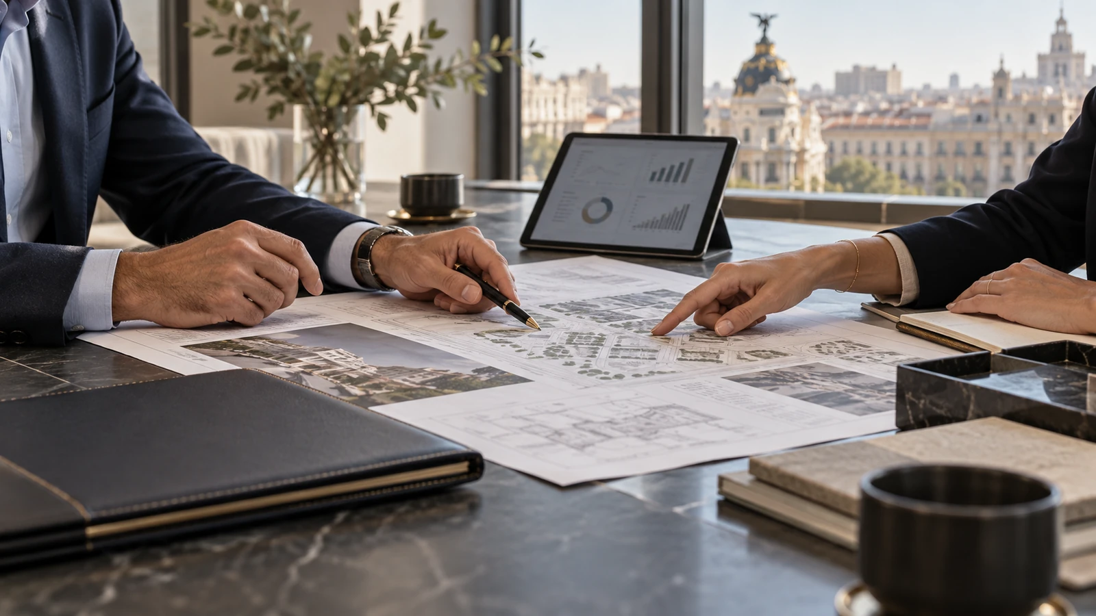 Professionals reviewing plans and data during the private analysis of an opportunity
