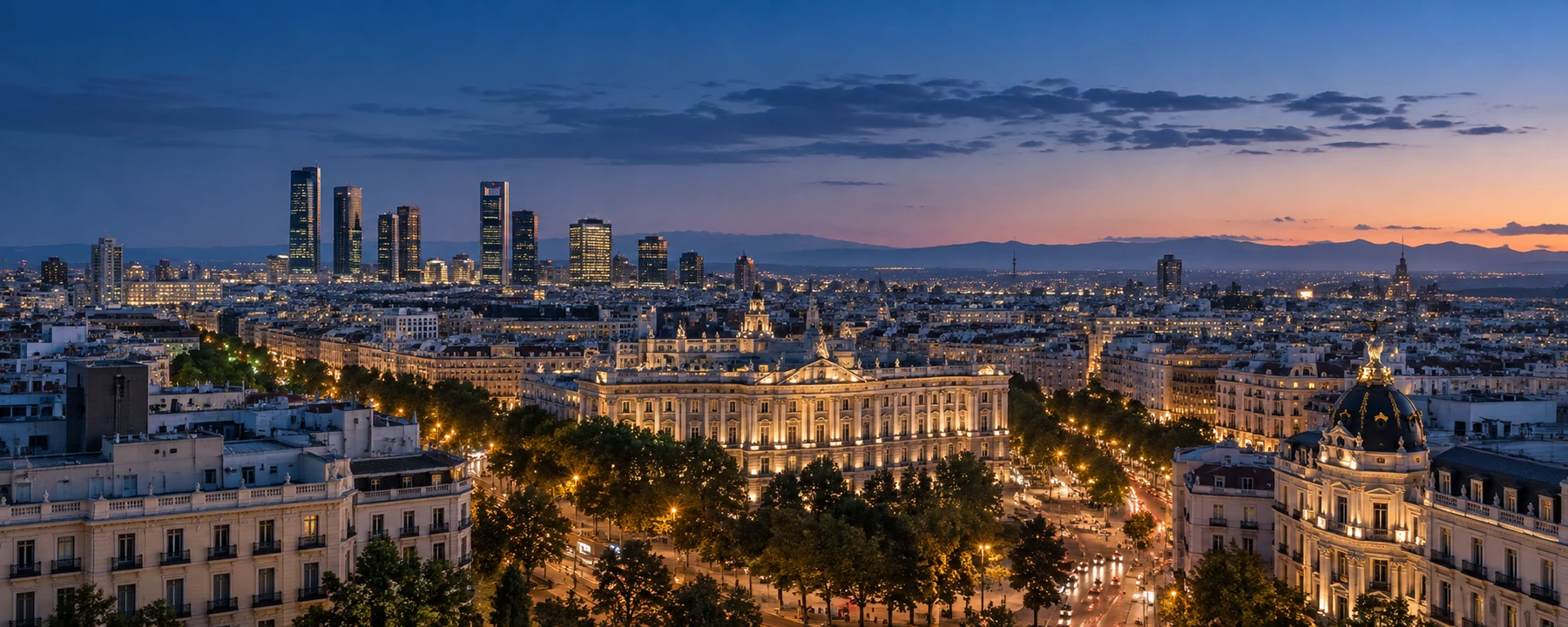 Panoramic view of Madrid as the base of an international private business platform